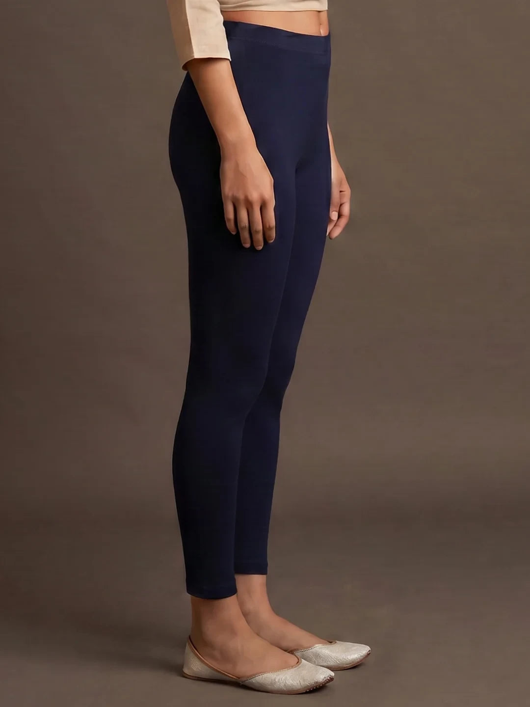 Go Colors Navy Cotton Stretch Ankle Length Leggings
