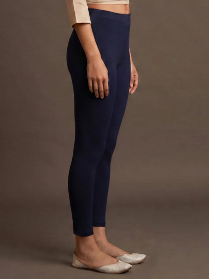 Go Colors Navy Cotton Stretch Ankle Length Leggings