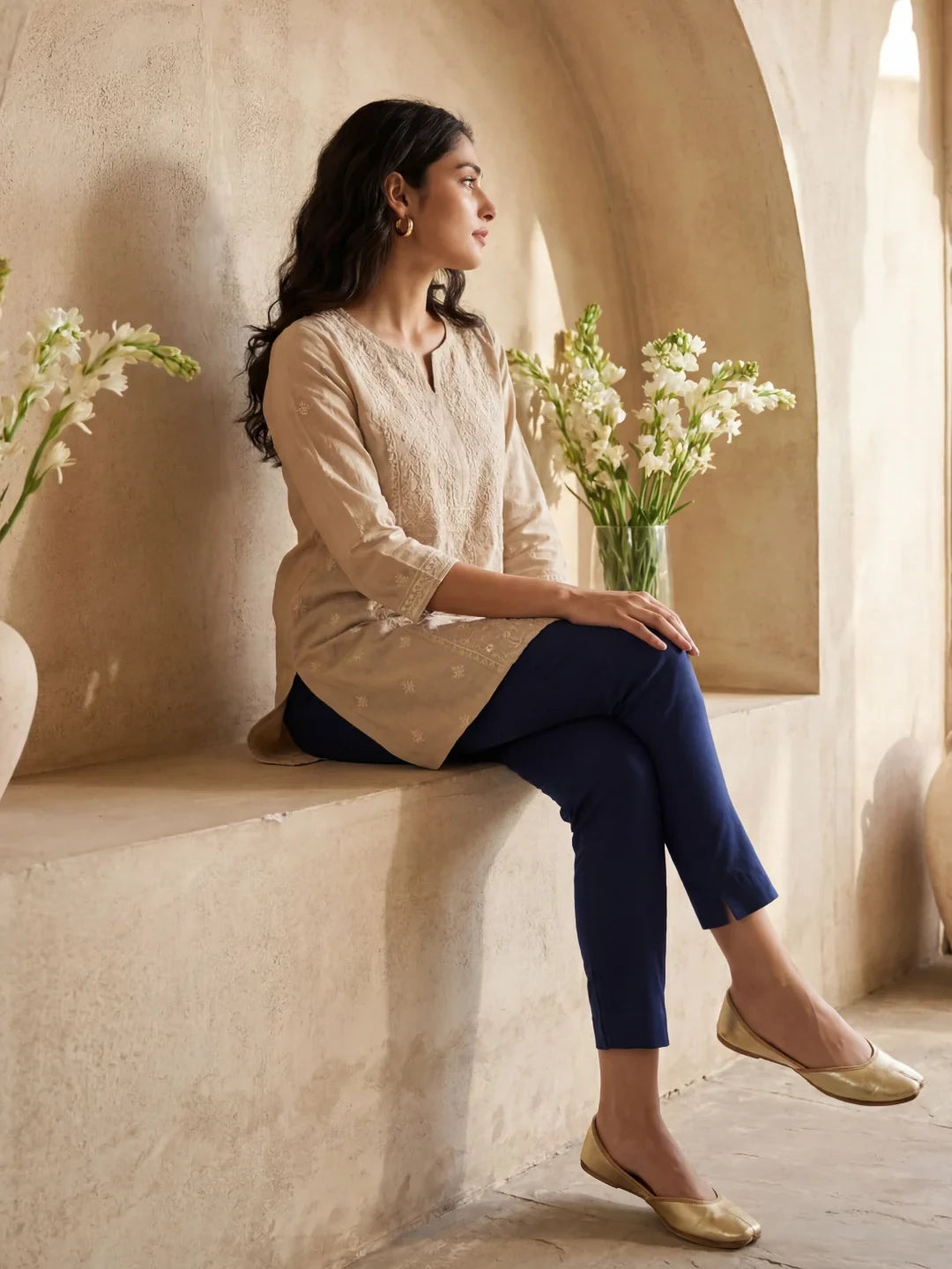 Go Colors Navy Cotton Stretch Ankle Length Leggings