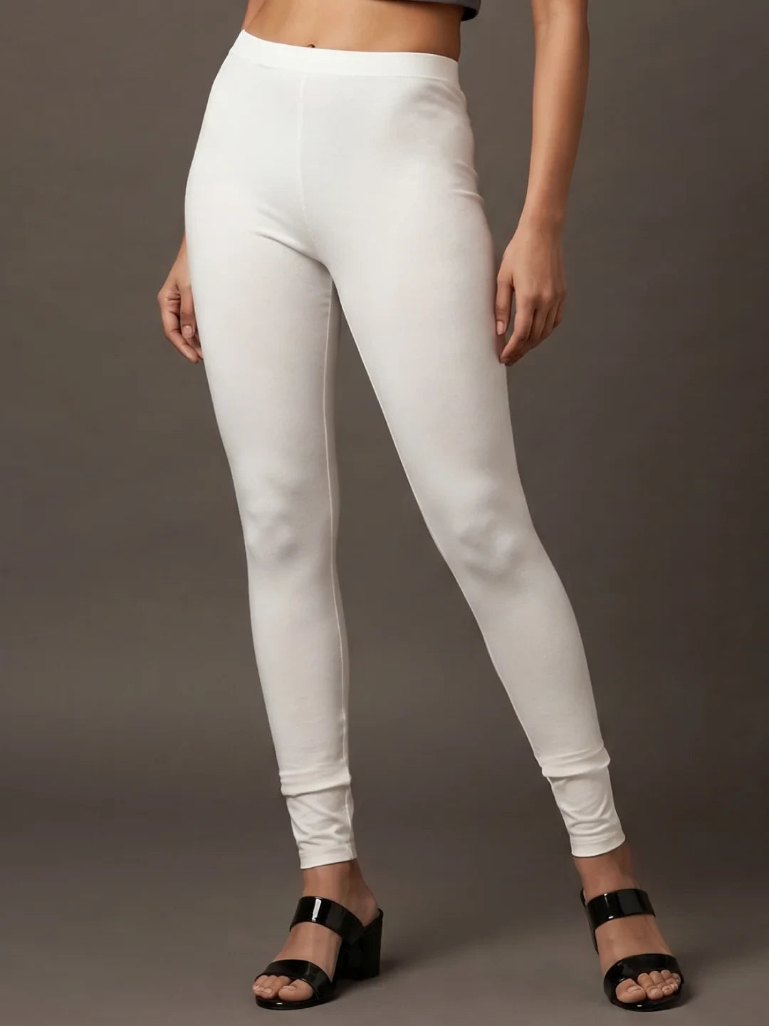 Go Colors Cream Cotton Stretch Ankle Length Leggings