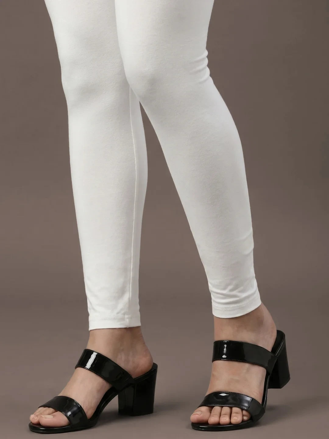 Go Colors Cream Cotton Stretch Ankle Length Leggings