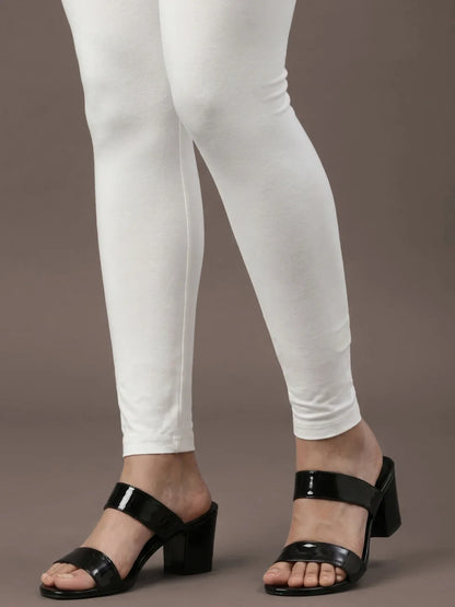 Go Colors Cream Cotton Stretch Ankle Length Leggings