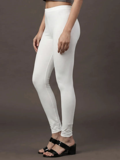 Go Colors Cream Cotton Stretch Ankle Length Leggings
