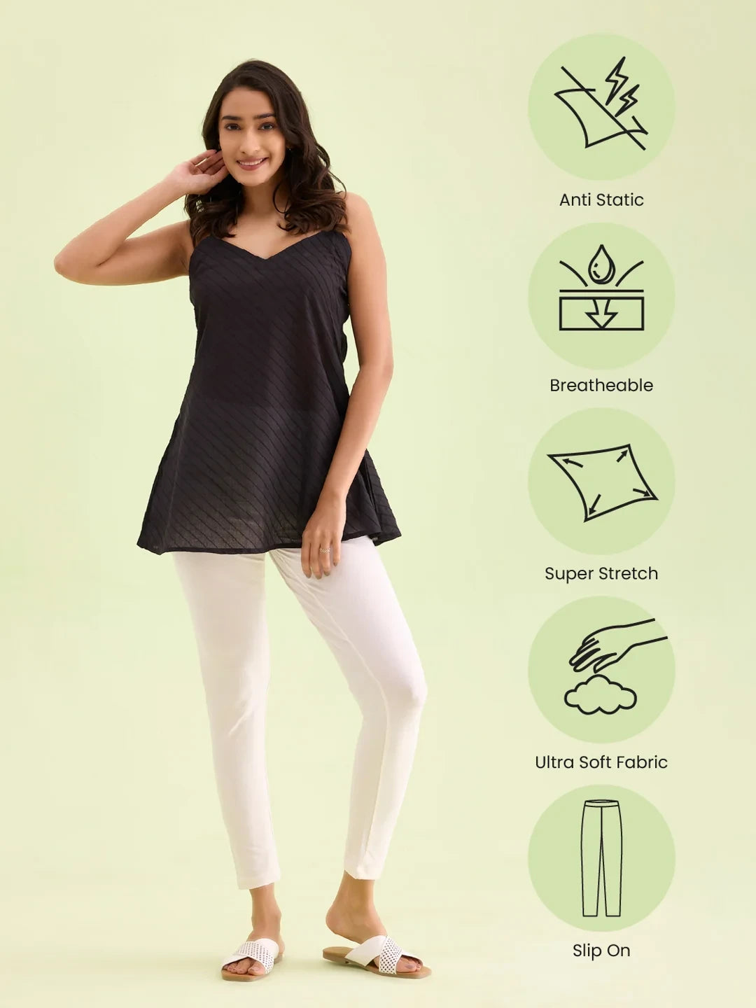 Go Colors Cream Cotton Stretch Ankle Length Leggings
