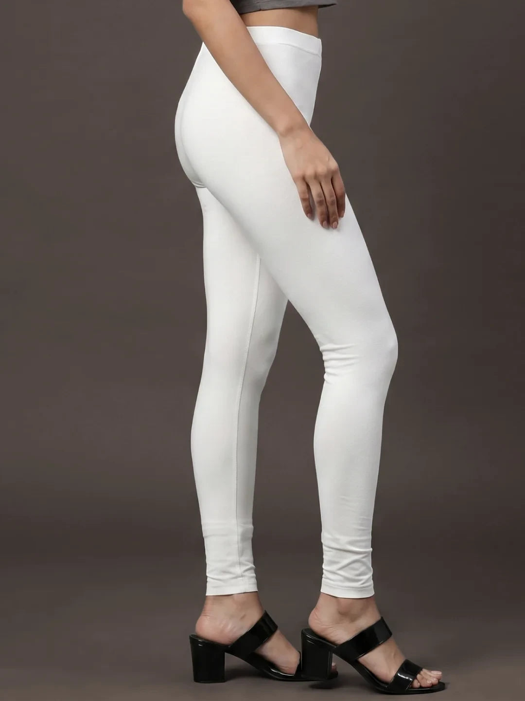 Go Colors Cream Cotton Stretch Ankle Length Leggings