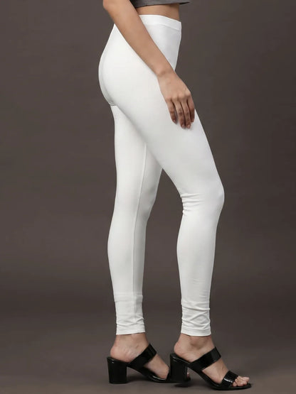 Go Colors Cream Cotton Stretch Ankle Length Leggings