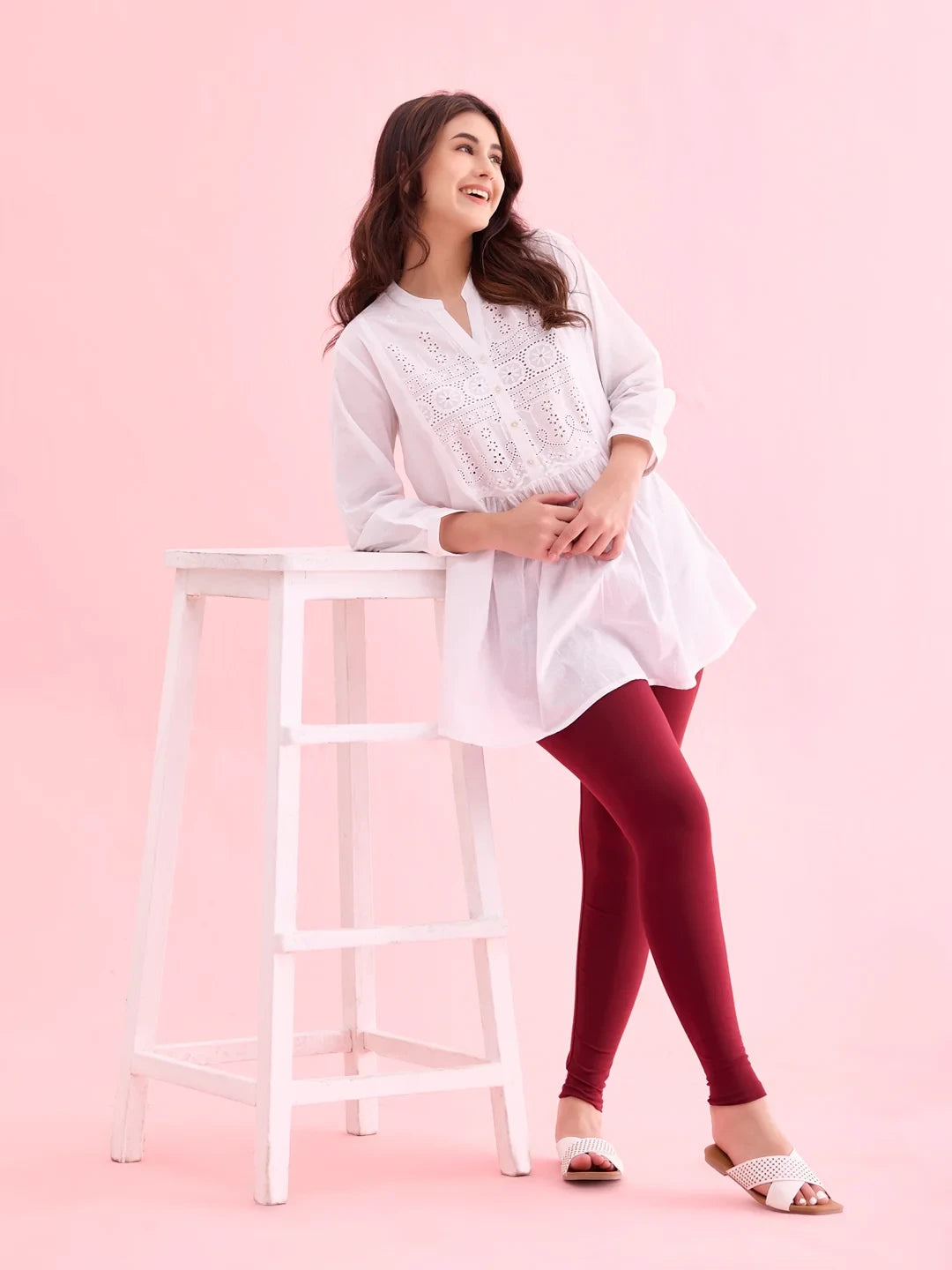 Go Colors Maroon Cotton Stretch Ankle Length Leggings