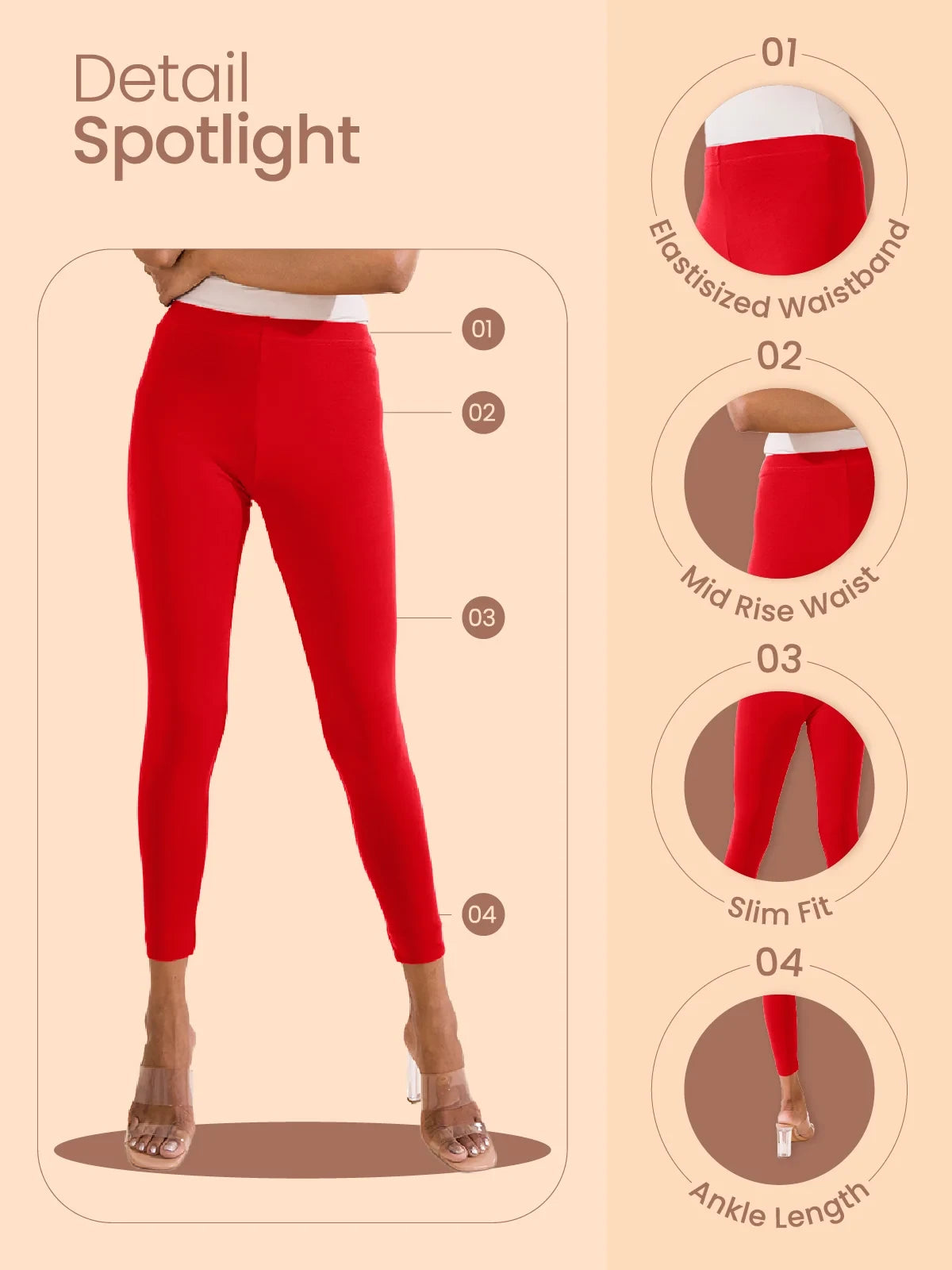 Go Colors Maroon Cotton Stretch Ankle Length Leggings