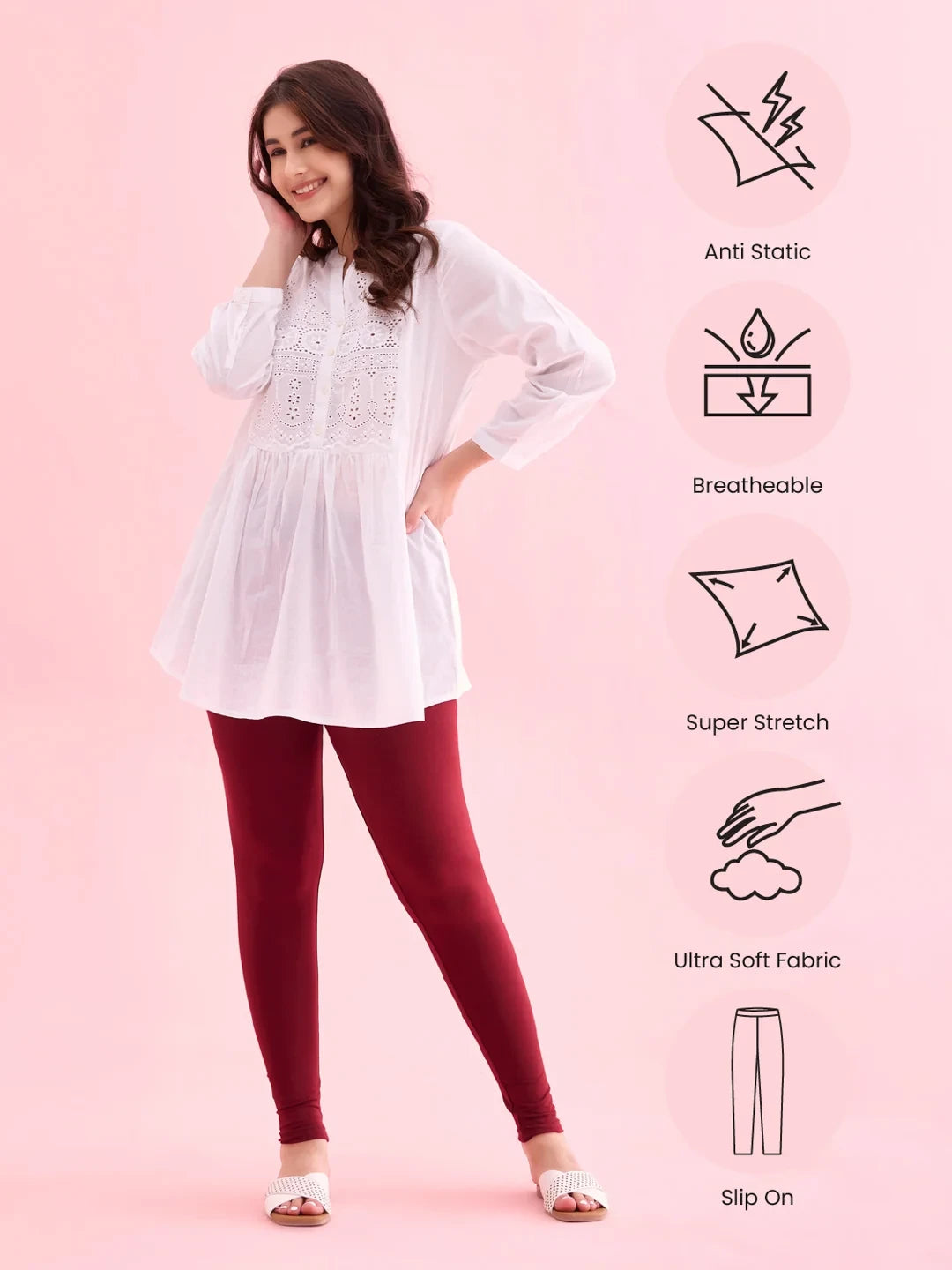 Go Colors Maroon Cotton Stretch Ankle Length Leggings