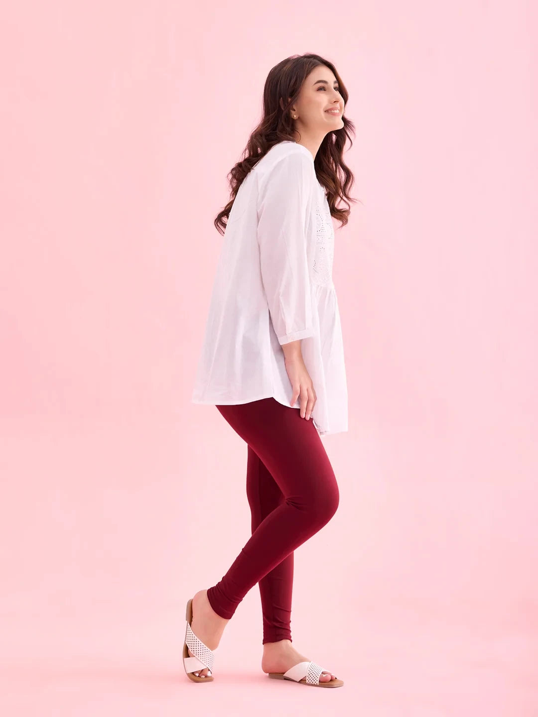 Go Colors Maroon Cotton Stretch Ankle Length Leggings