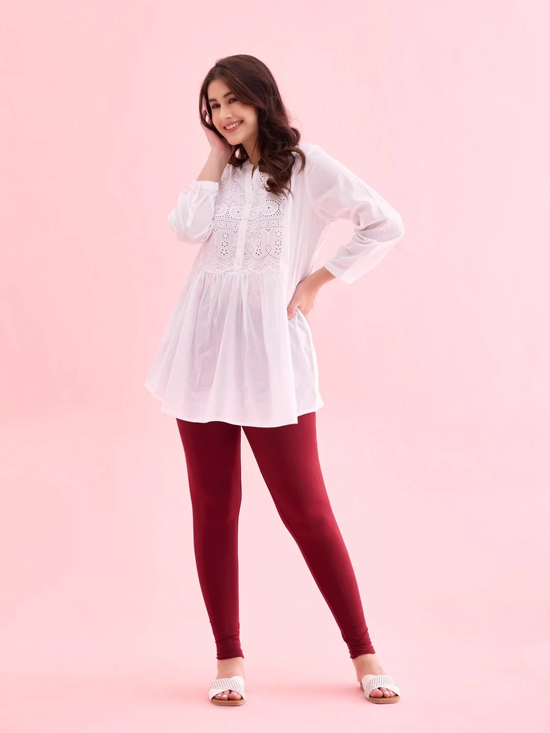 Go Colors Maroon Cotton Stretch Ankle Length Leggings