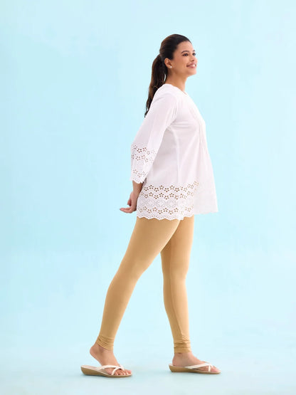 Go Colors Wheat Cotton Stretch Ankle Length Leggings