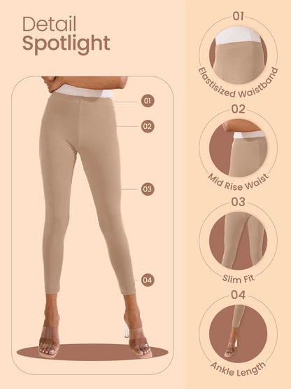 Go Colors Wheat Cotton Stretch Ankle Length Leggings