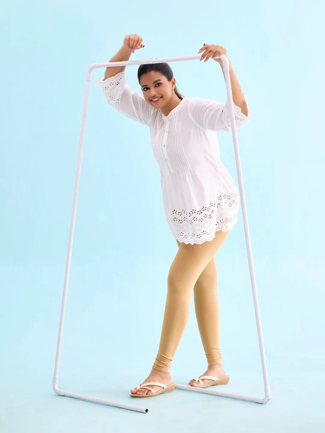 Go Colors Wheat Cotton Stretch Ankle Length Leggings