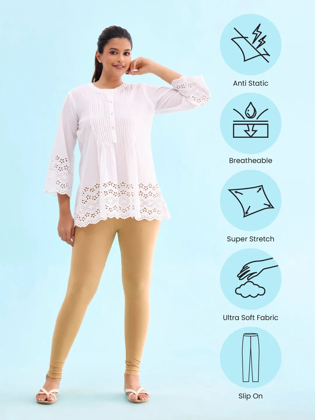 Go Colors Wheat Cotton Stretch Ankle Length Leggings