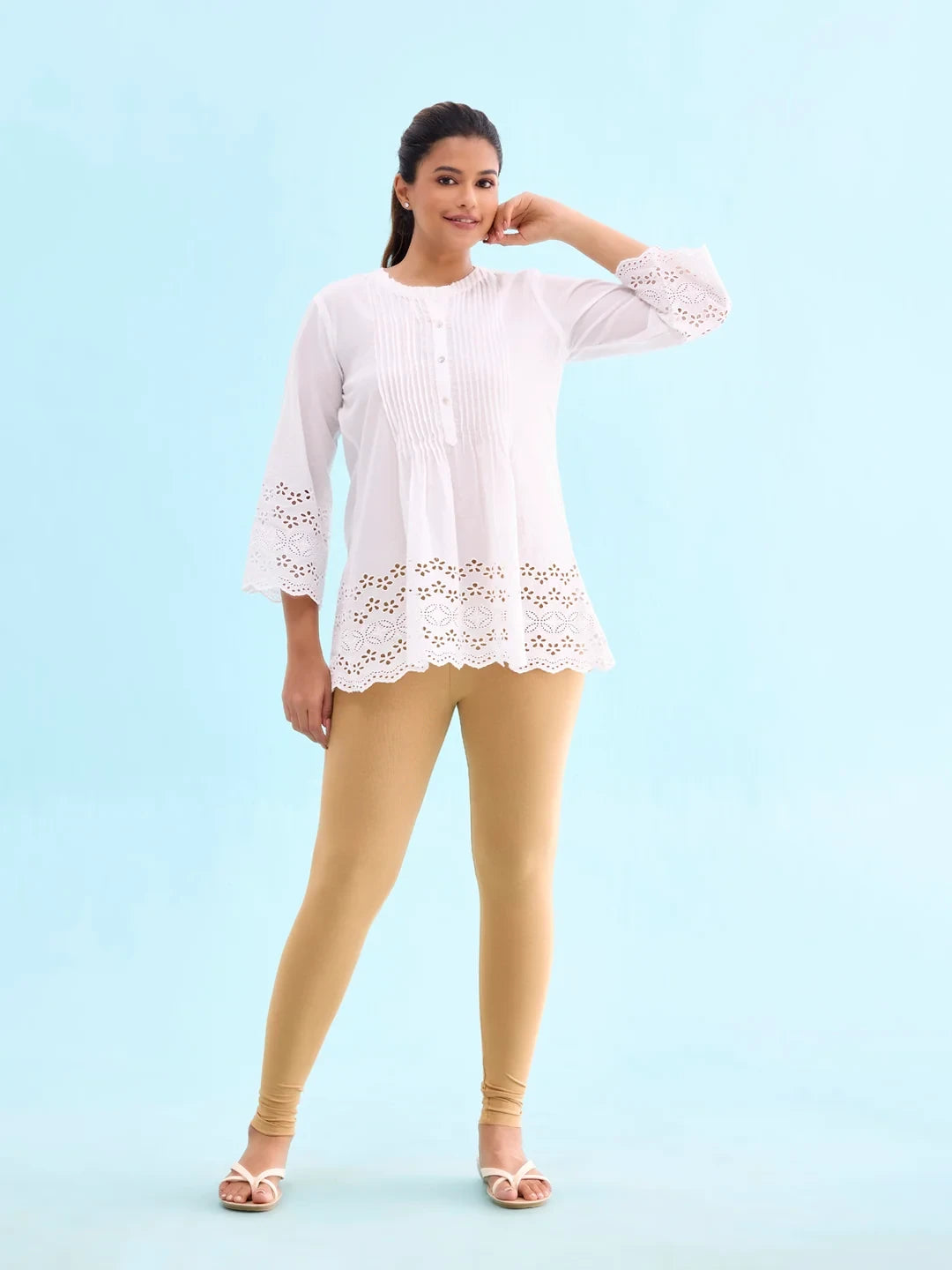 Go Colors Wheat Cotton Stretch Ankle Length Leggings