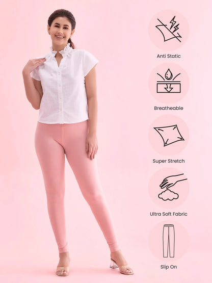 Go Colors Baby Pink Cotton Stretch Ankle Length Leggings