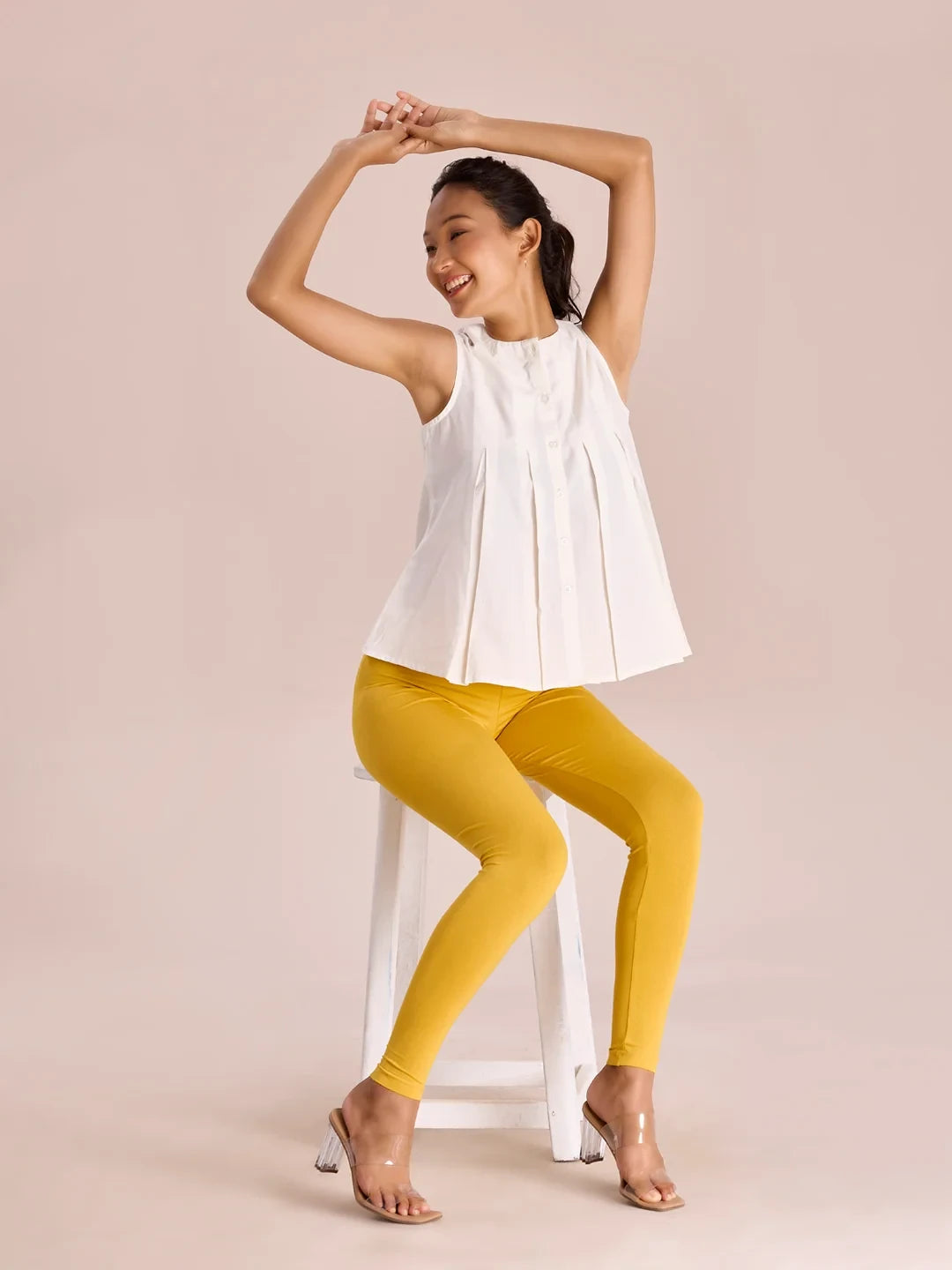 Go Colors Golden Yellow Cotton Stretch Ankle Length Leggings