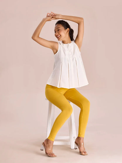 Go Colors Golden Yellow Cotton Stretch Ankle Length Leggings