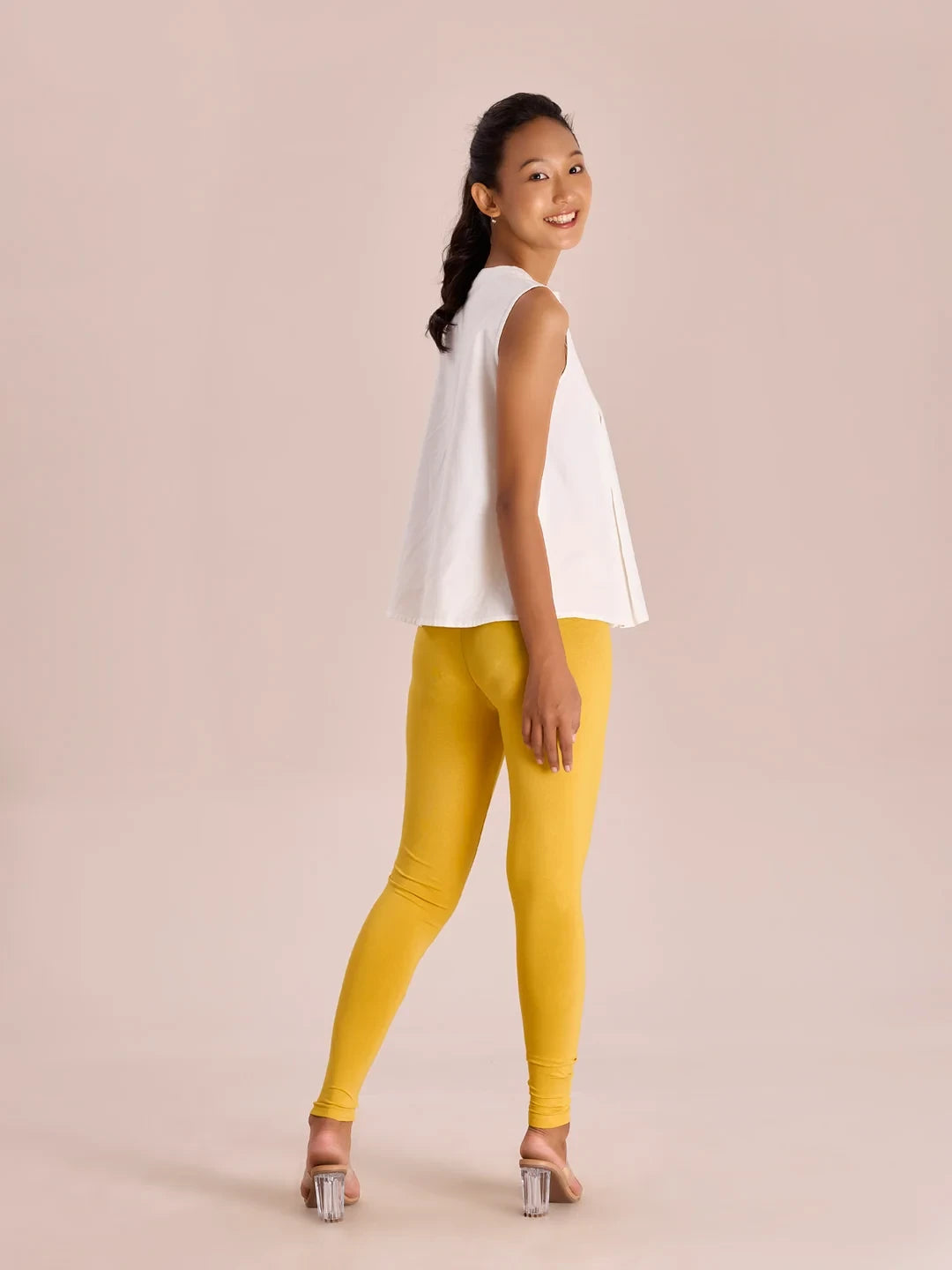Go Colors Golden Yellow Cotton Stretch Ankle Length Leggings