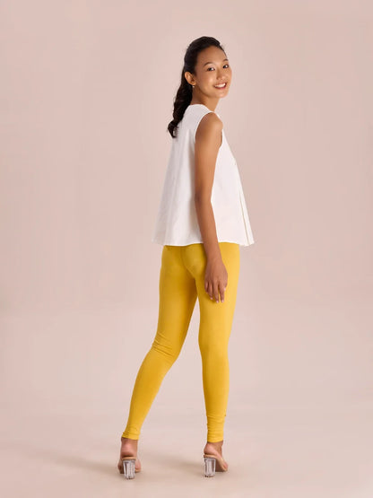 Go Colors Golden Yellow Cotton Stretch Ankle Length Leggings