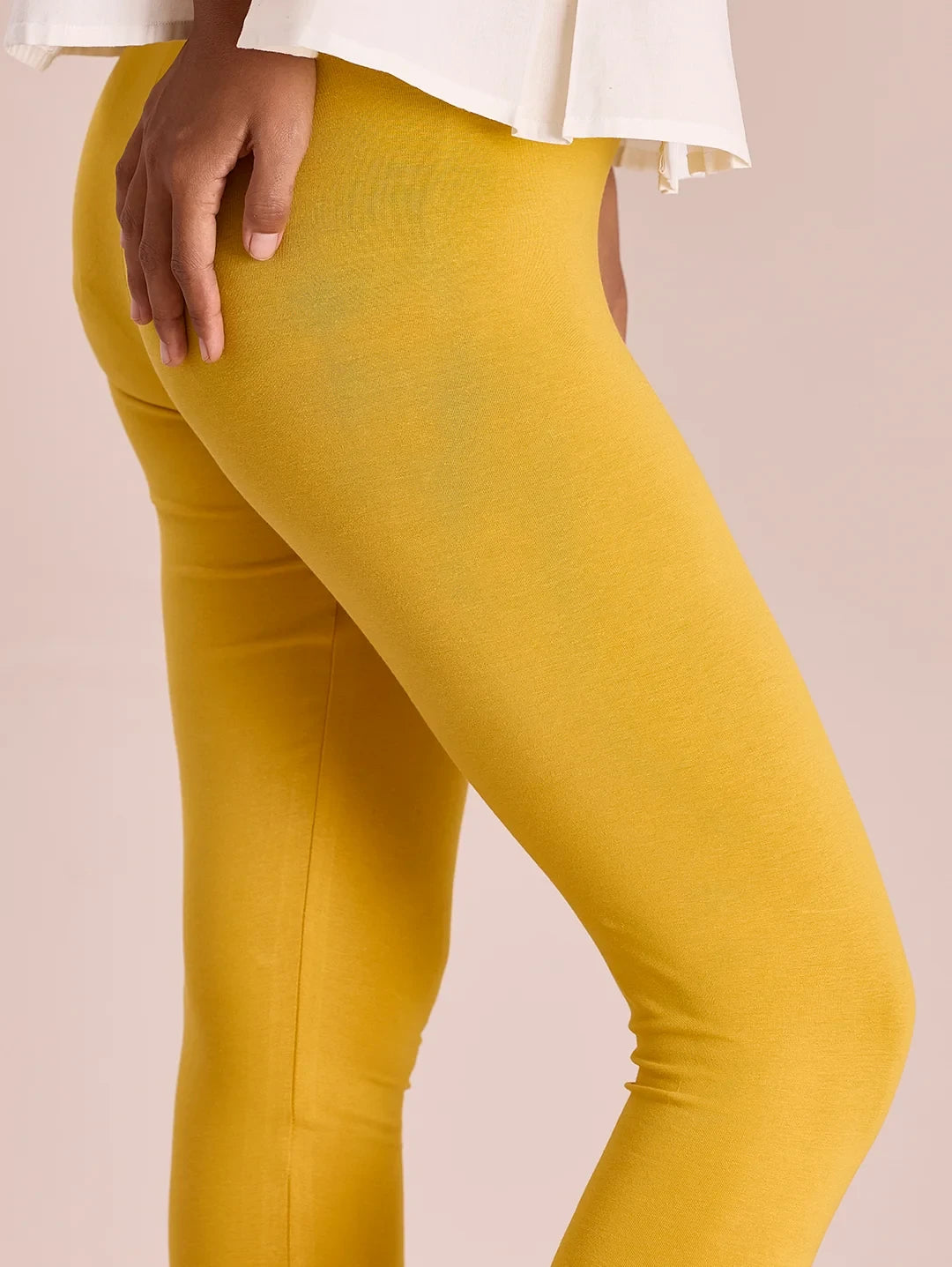 Go Colors Golden Yellow Cotton Stretch Ankle Length Leggings