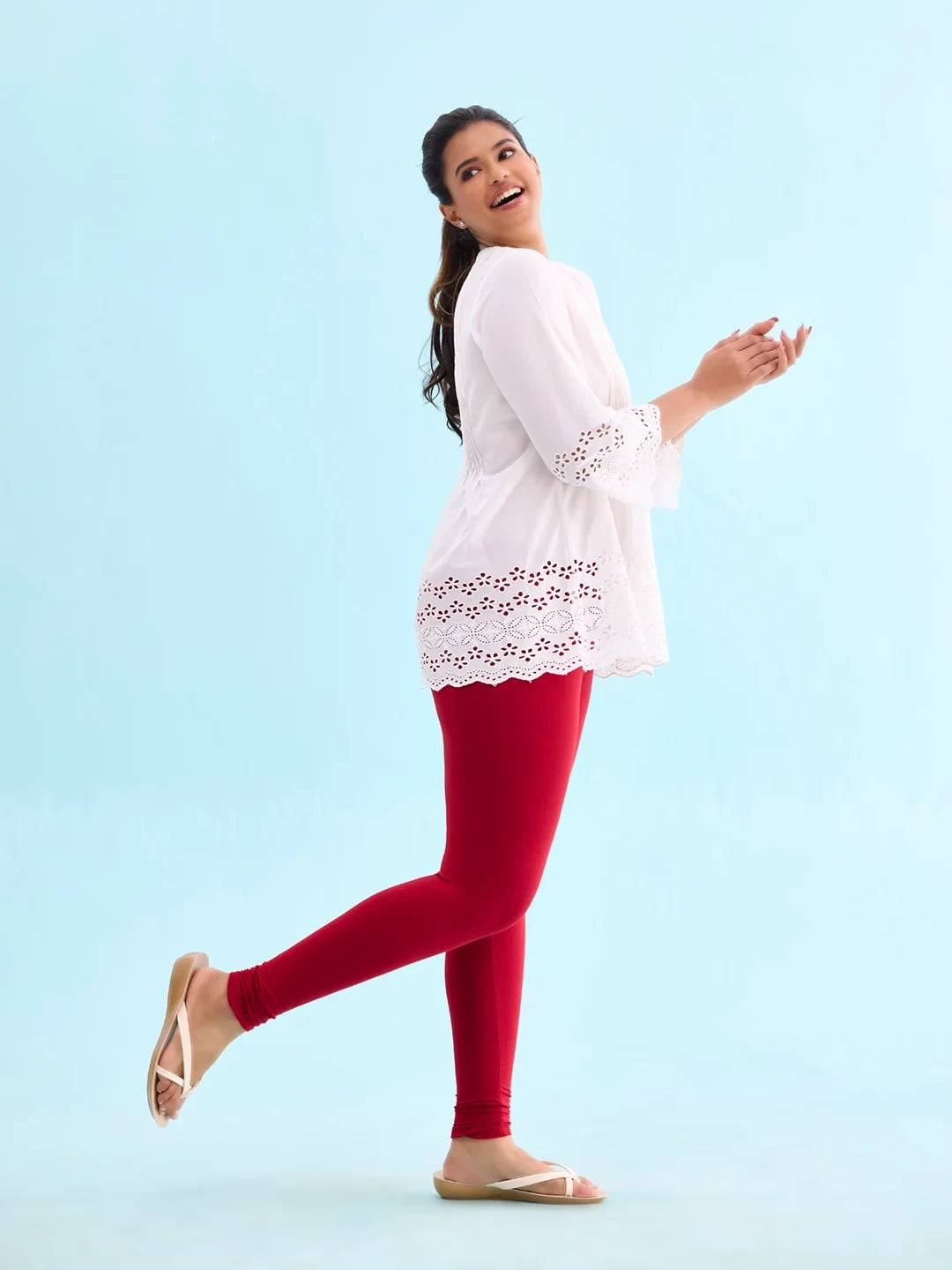 Go Colors Cherry Cotton Stretch Ankle Length Leggings