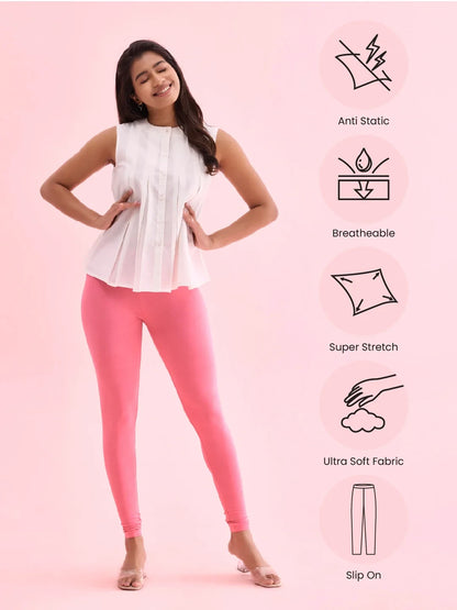 Go Colors Young Pink Cotton Stretch Ankle Length Leggings