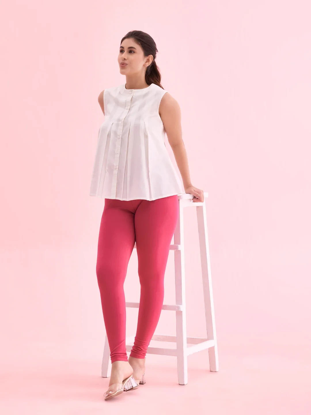 Go Colors Fuchsia Cotton Stretch Ankle Length Leggings
