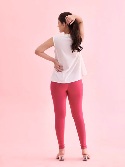 Go Colors Fuchsia Cotton Stretch Ankle Length Leggings
