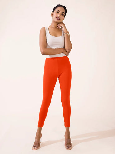 Go Colors Orange Cotton Stretch Ankle Length Leggings