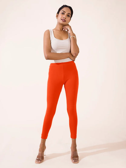 Go Colors Orange Cotton Stretch Ankle Length Leggings