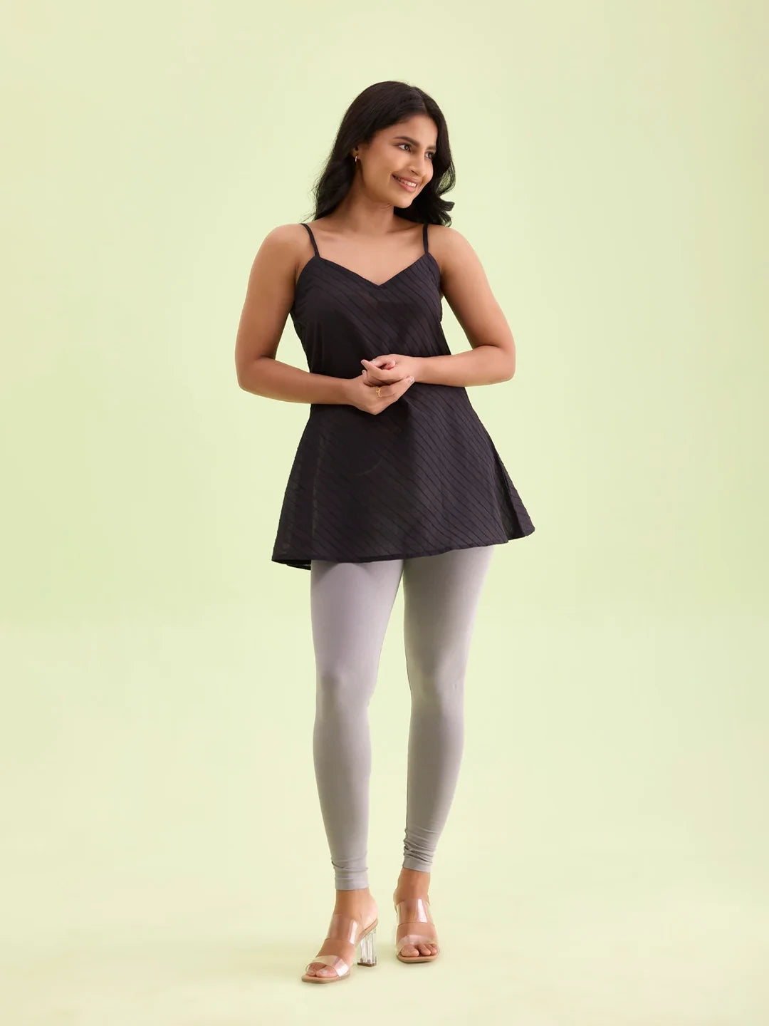 Go Colors Ebony Grey Cotton Stretch Ankle Length Leggings