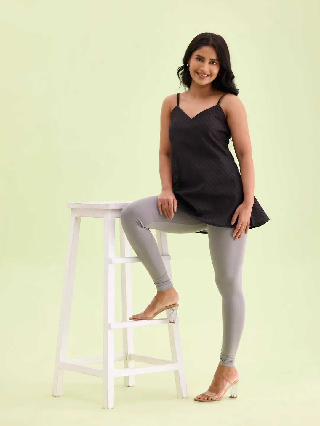Go Colors Ebony Grey Cotton Stretch Ankle Length Leggings