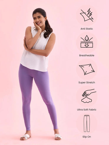Go Colors Lilac Cotton Stretch Ankle Length Leggings