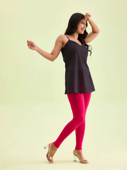 Go Colors Dark Pink Cotton Stretch Ankle Length Leggings
