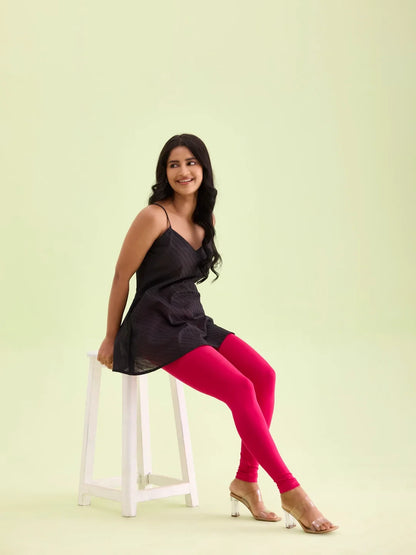 Go Colors Dark Pink Cotton Stretch Ankle Length Leggings