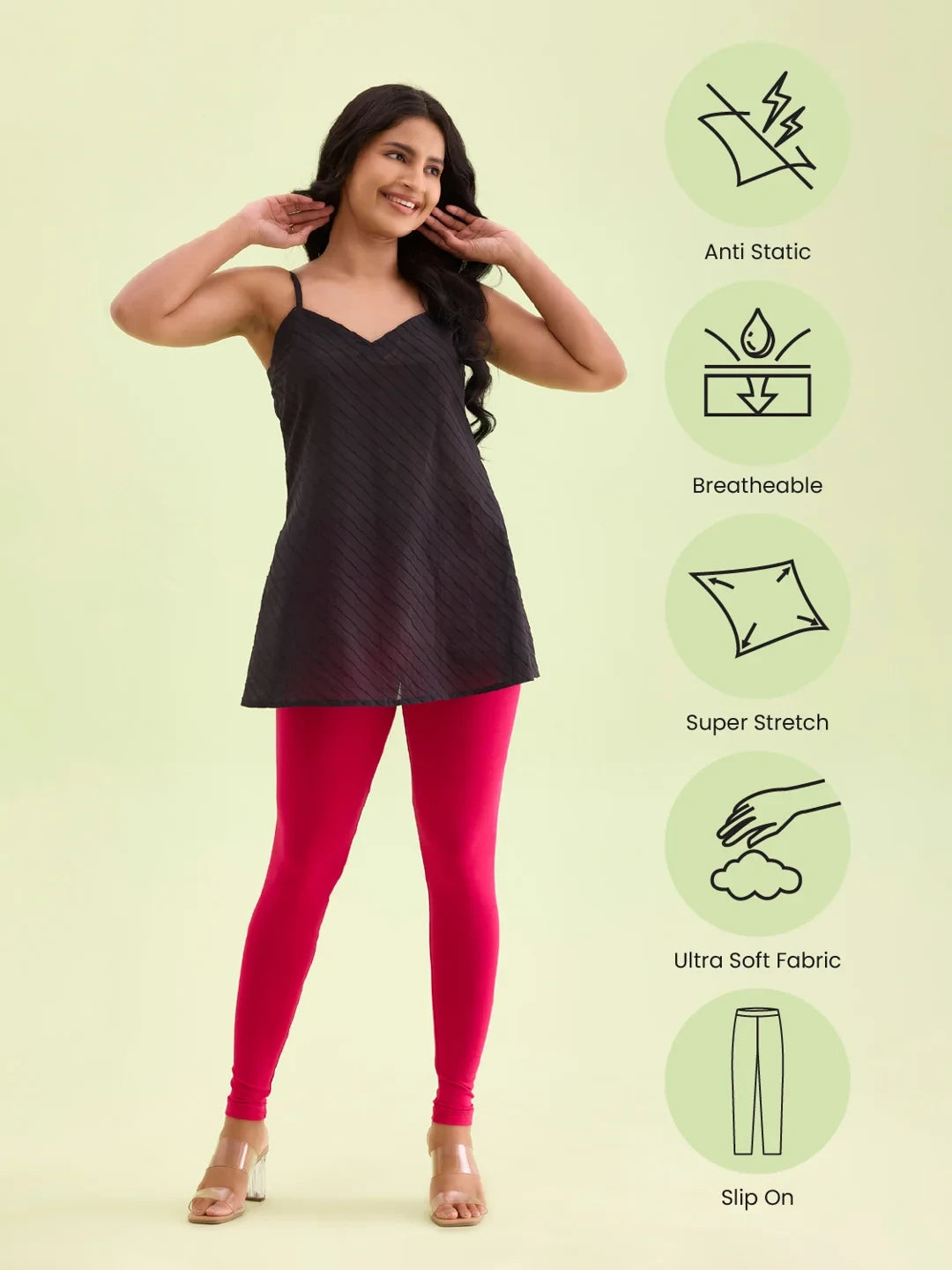 Go Colors Dark Pink Cotton Stretch Ankle Length Leggings