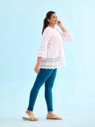 Go Colors Turquoise Blue Cotton Stretch Ankle Length Leggings