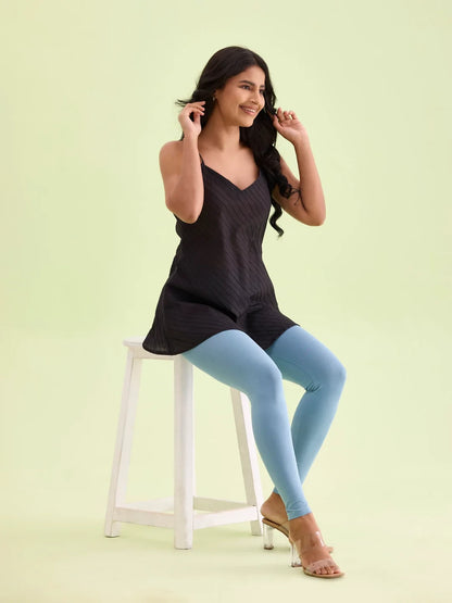 Go Colors Dusty Blue Cotton Stretch Ankle Length Leggings