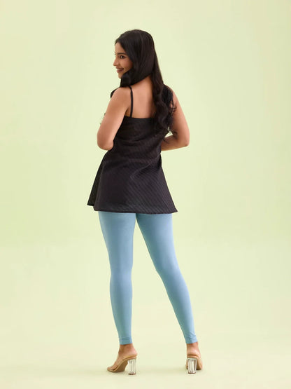 Go Colors Dusty Blue Cotton Stretch Ankle Length Leggings
