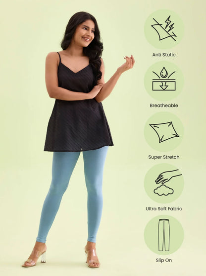 Go Colors Dusty Blue Cotton Stretch Ankle Length Leggings