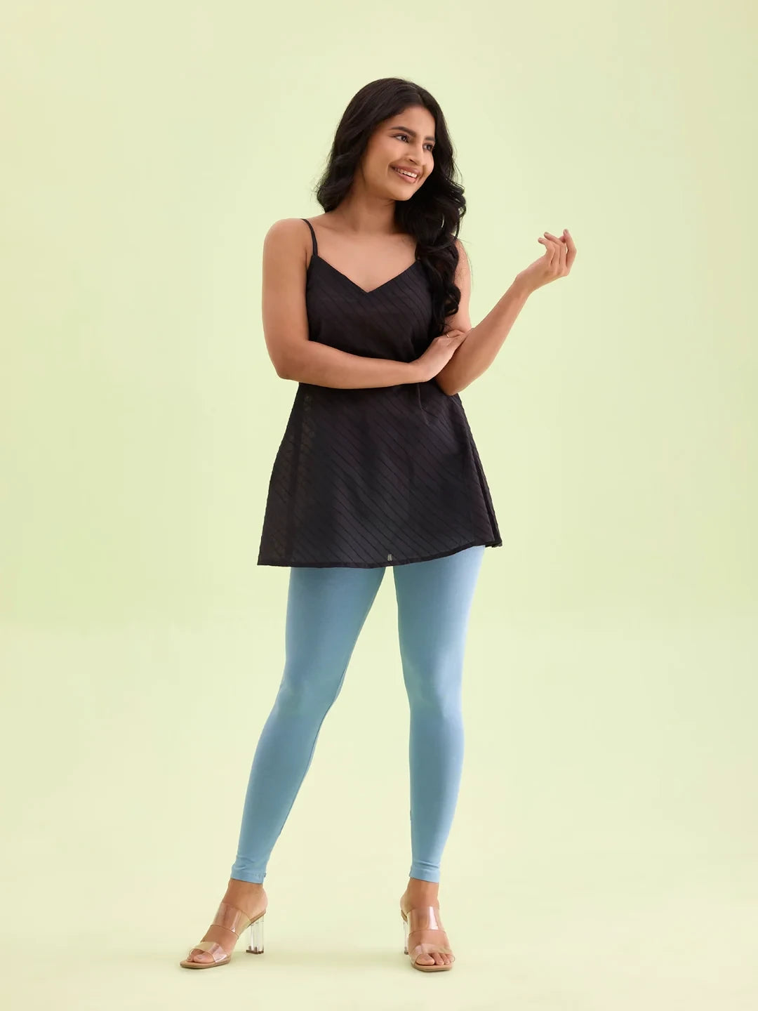 Go Colors Dusty Blue Cotton Stretch Ankle Length Leggings