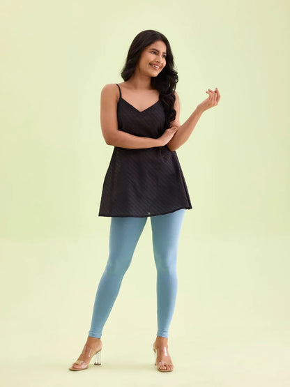Go Colors Dusty Blue Cotton Stretch Ankle Length Leggings