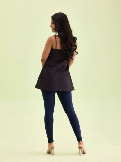 Go Colors Dark Navy Cotton Stretch Ankle Length Leggings
