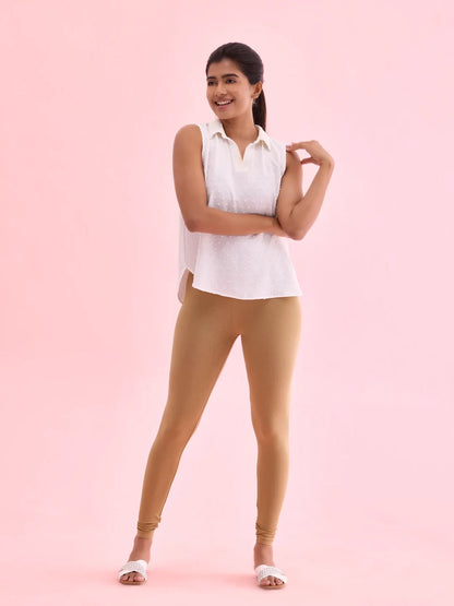 Go Colors Beige Cotton Stretch Ankle Length Leggings