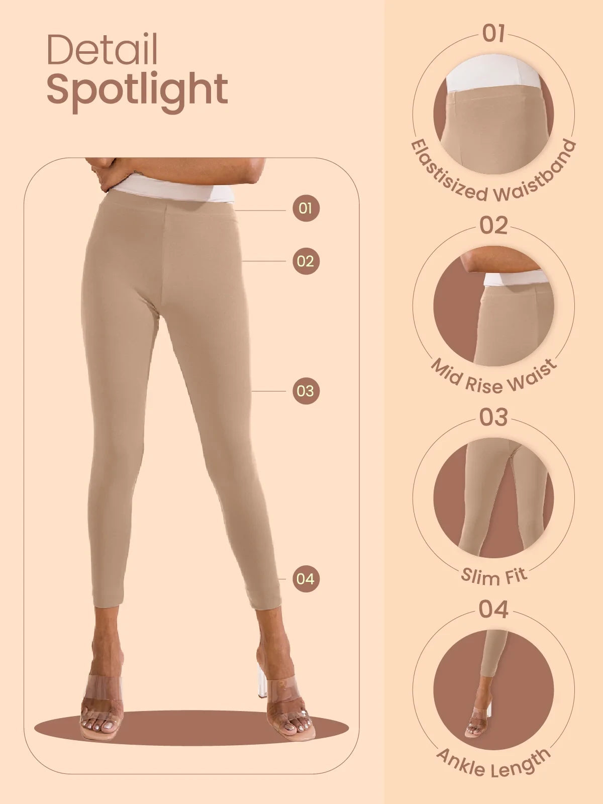 Go Colors Beige Cotton Stretch Ankle Length Leggings