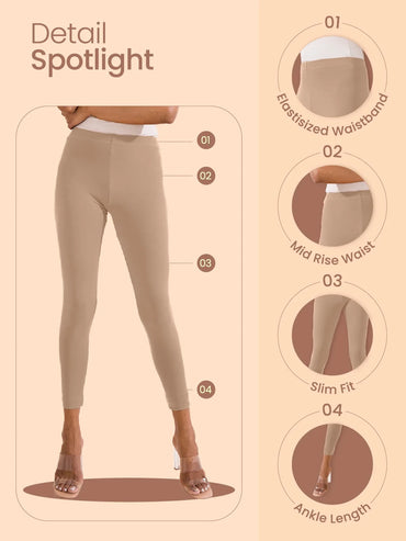 Go Colors Beige Cotton Stretch Ankle Length Leggings