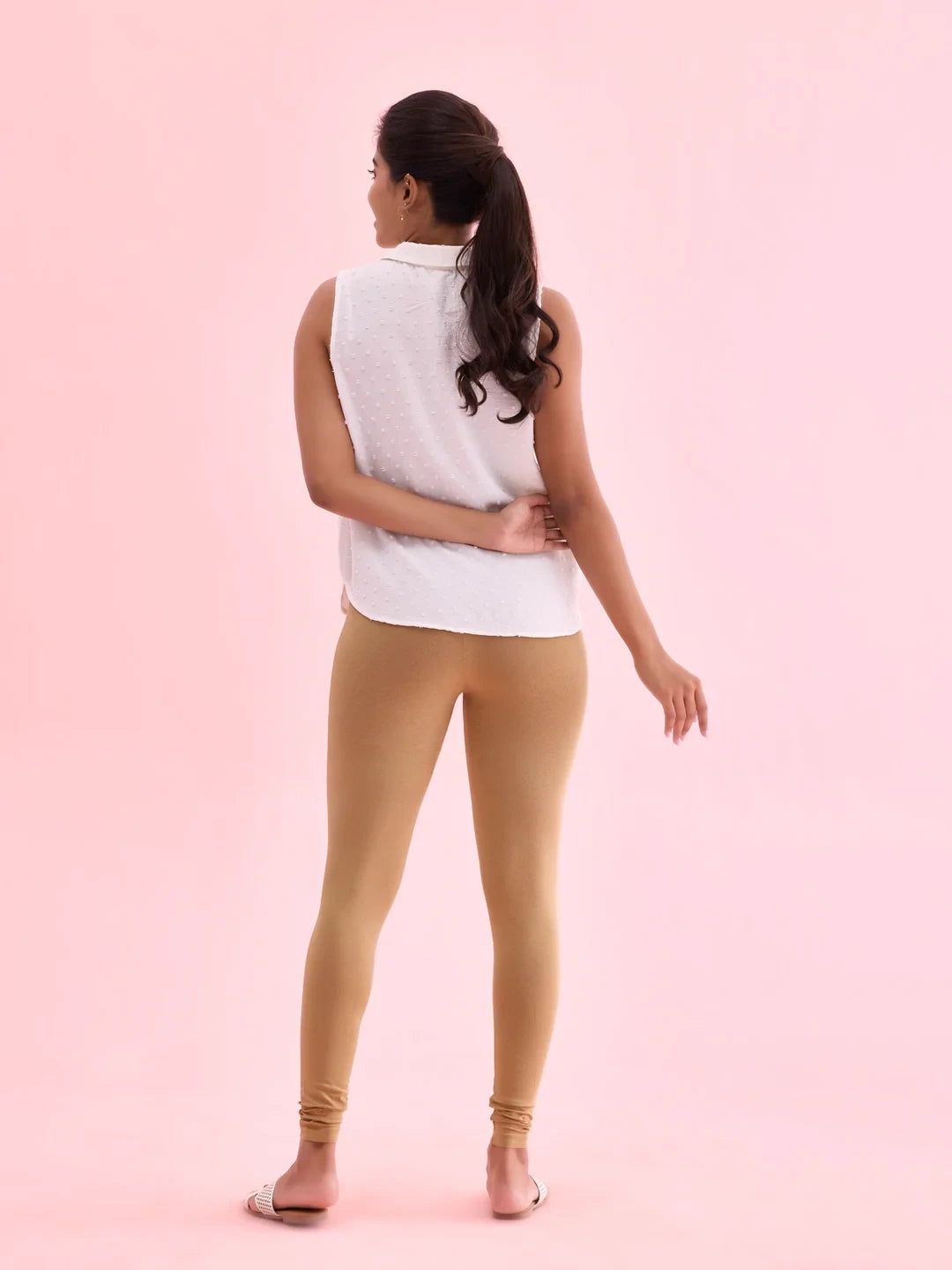 Go Colors Beige Cotton Stretch Ankle Length Leggings