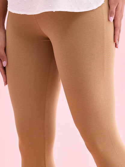 Go Colors Beige Cotton Stretch Ankle Length Leggings